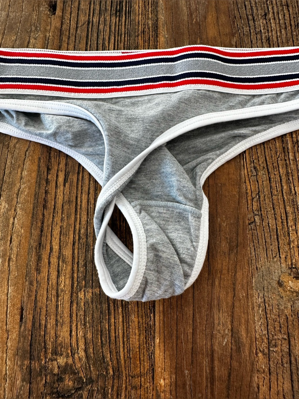 D&G Gray Bikini Panty with Red, Navy & White Striped Waistband - Picture 9 of 9